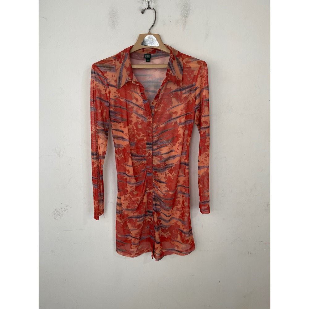 Wild Fable Mesh Button Down Mini Dress Orange Purple Tie Dye‎ Sheer Small